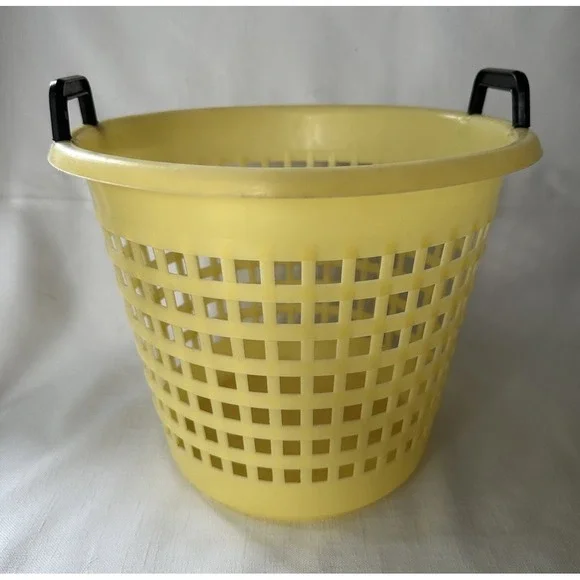 MCM Arnoldware Rogers YELLOW Plastic Basket - Black Handles (No Bin) 1950's