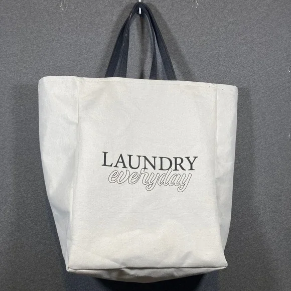 White Canvas Laundry Everyday Graphic Tote Bag Large Utility Storage‎ Basket
