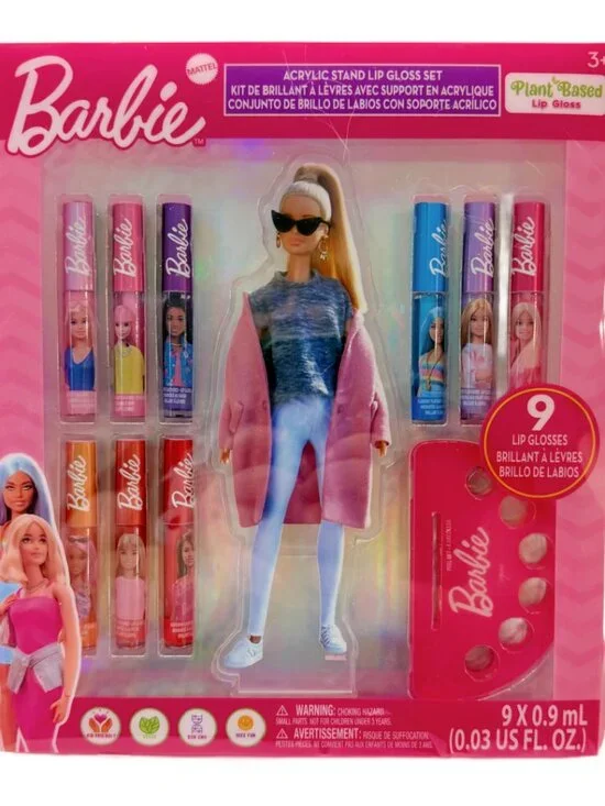 Barbie Plant Based Lip Gloss & Acrylic Storage, Display Stand NEW (No Doll)