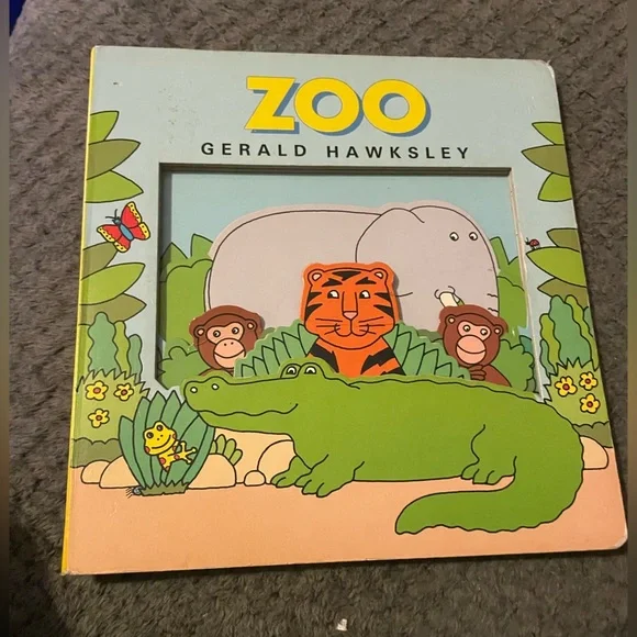 Zoo Children's Book by Gerald Hawksley VTG Orange green handheld toddler