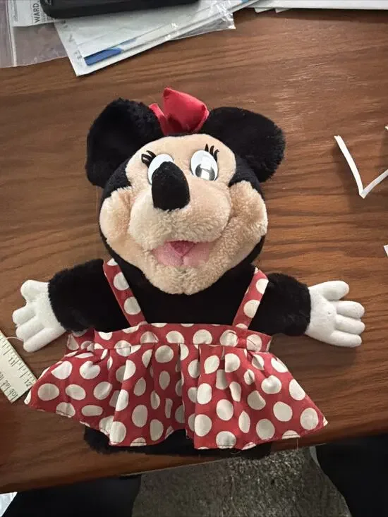 Vintage Mattel 1993 Minnie Mouse Hand Puppet Polka Dot Dress