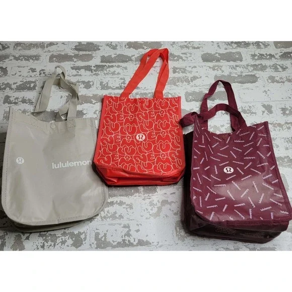 Lululemon Small Reusable Bags Set of 3‎ Red Tan Maroon