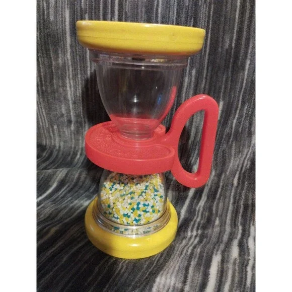 Vintage Fisher Price Shake N' Roll Hour Glass Baby Rattle Mirrored Toy #451