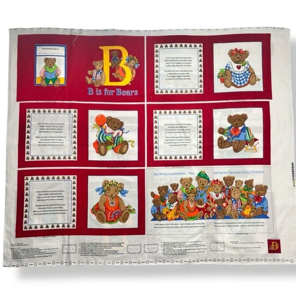 Cloth Book Kit B is for Bears Children DIY‎ Sewing Set of 2 Fabric Panels Craft