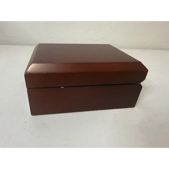 Vintage Wooden‎ T-Bar Earring Box High Gloss Mahogany Finish Cream Leatherette