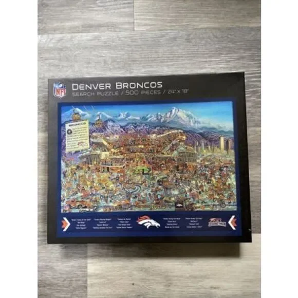 Denver Broncos NFL Search Puzzle 500pc Find Joe Journeyman 24”x18” COMPLETE