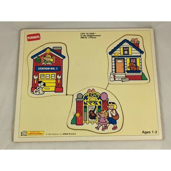 Playskool Lift n Look In My Neighborhood‎ Puzzle 3 Pc 1992