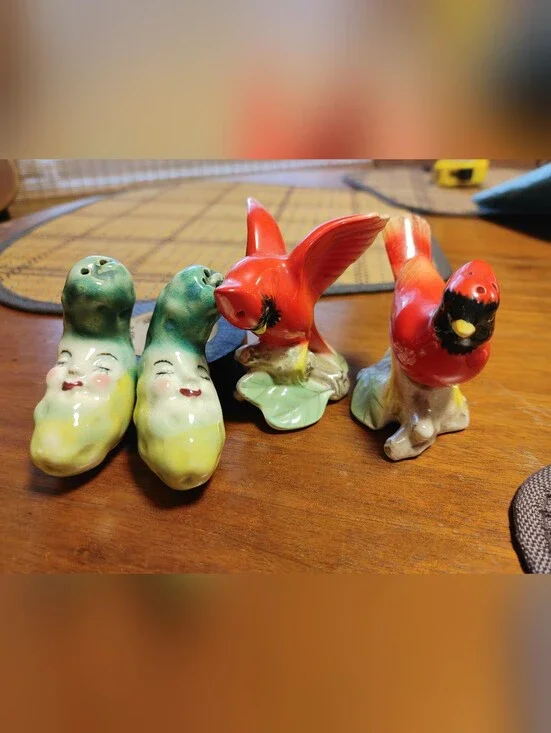 2 Vintage Made In Japan Mid-century Salt And Pepper Shakers. Cardinal & Cucumber