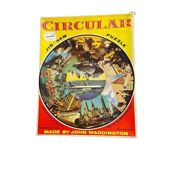 Vintage Waddingtons Circular Jig-Saw Puzzle No 539 World Travel 500+ Pc