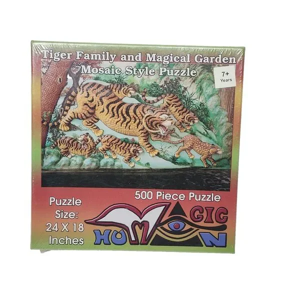 Tiger Family Magic Garden Jigsaw Puzzle 24x18 Mosaic Art Style 500 Piece