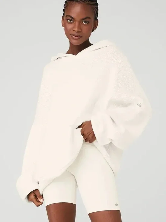 ALO Yoga Scholar Hooded Sweater In Ivory- Size L (read description)