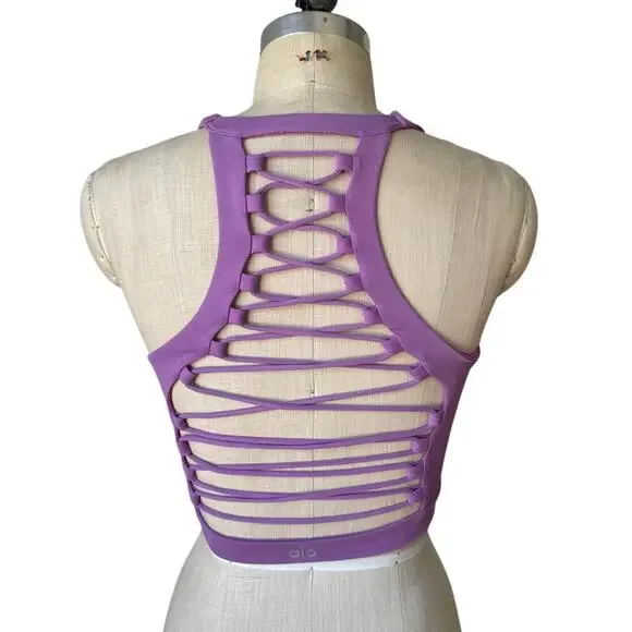 Alo Yoga Movement Bra with Lace String Back Size Small Purple