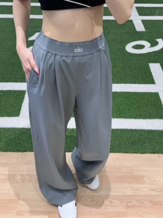 Alo Yoga Regular High Waist Straight Leg Casual Pants Steel Gray🔘New With Tags✨