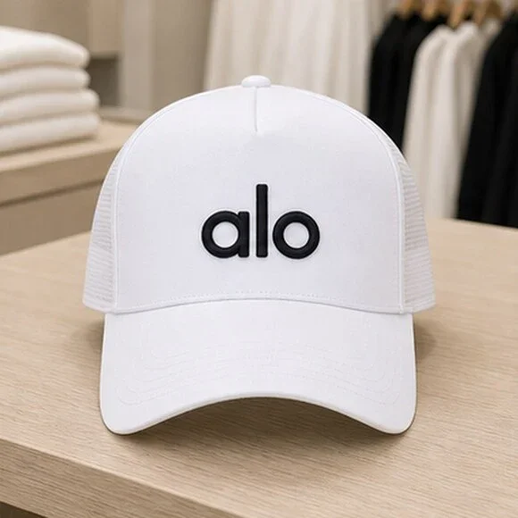 ALO Yoga White Black Golf Mesh Trucker Cap Hat Sporty