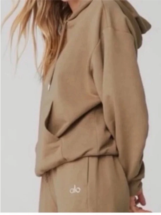 Alo Yoga Accolade Set Hoodie + Sweatpants Jogger Toasted Almond Tan Sz XS 2-4