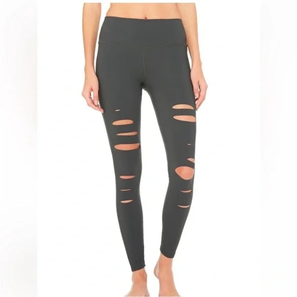 ALO High-waist ripped warrior legging Gray Medium
