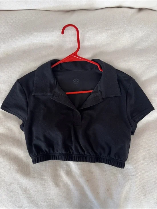 ALO Yoga Black Cropped Polo