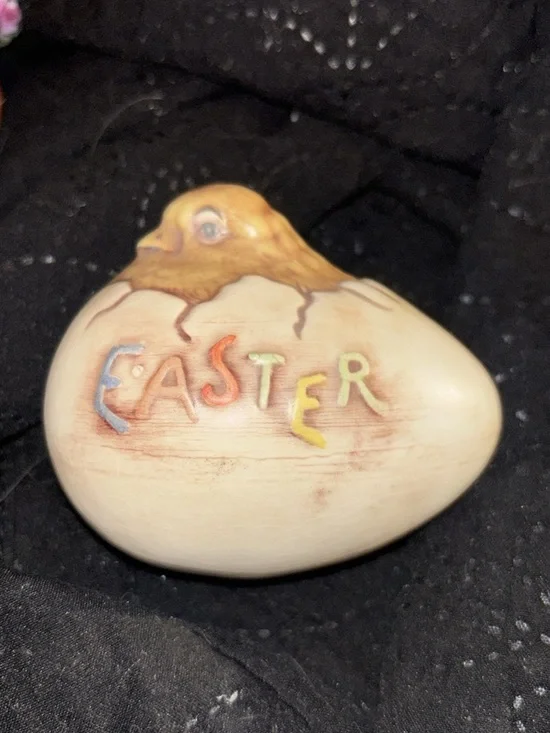 Easter Chick Ceramic Bird Figurine in Cream and Brown