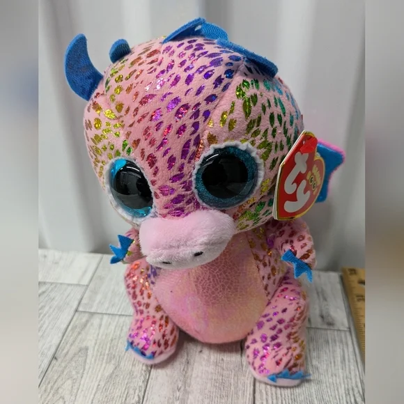 Ty Flint Sparkly Pink and Blue Dragon Plush