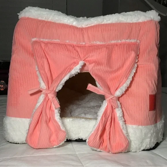 Cat Bed with Curtains, Cat Hideout, Cat Cave, Foldable Cat Bed, Size L