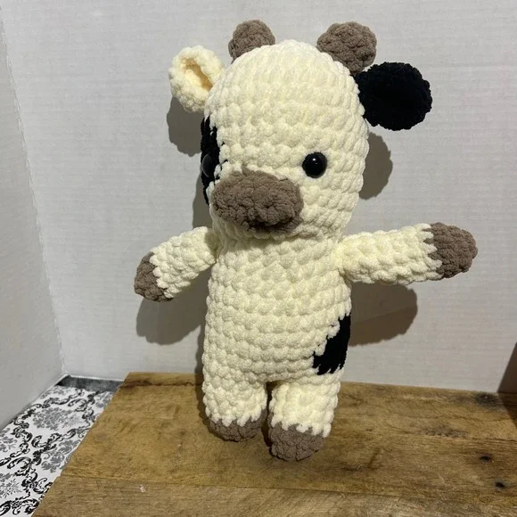 Handmade Crochet Cow‎ Plush Stuffed Animal Soft Toy Nursery Decor Gift