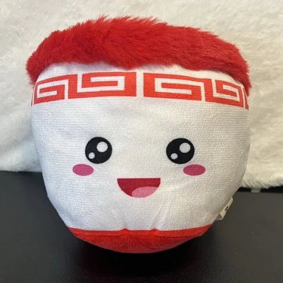 Ramen Noodle Bowl Stuffed Squish Plush Happy Face Furry Red Top Toy Factory 2022