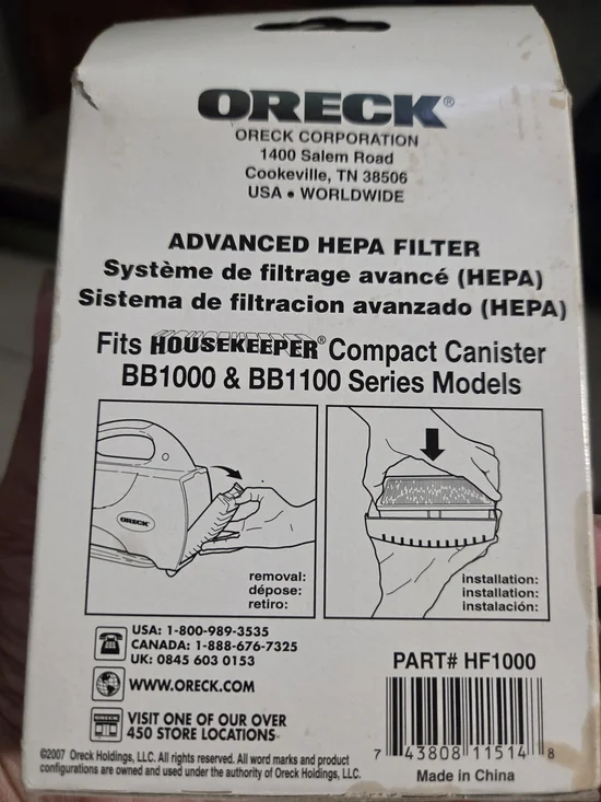 NWOT Advanced HEPA Filter (White) - Fits Housekeeper BB1000 & BB1100