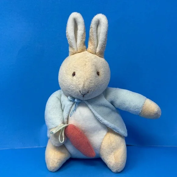 Eden‎ Peter Rabbit Plush Small Blue Tan Vintage Beatrix Potter Holding Carrot