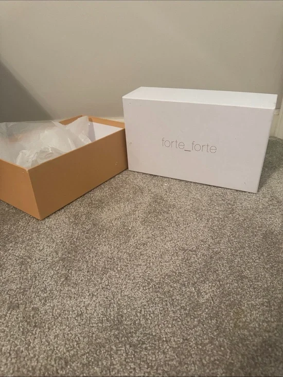 forte_forte White Storage Shoe Box with Tan Lid