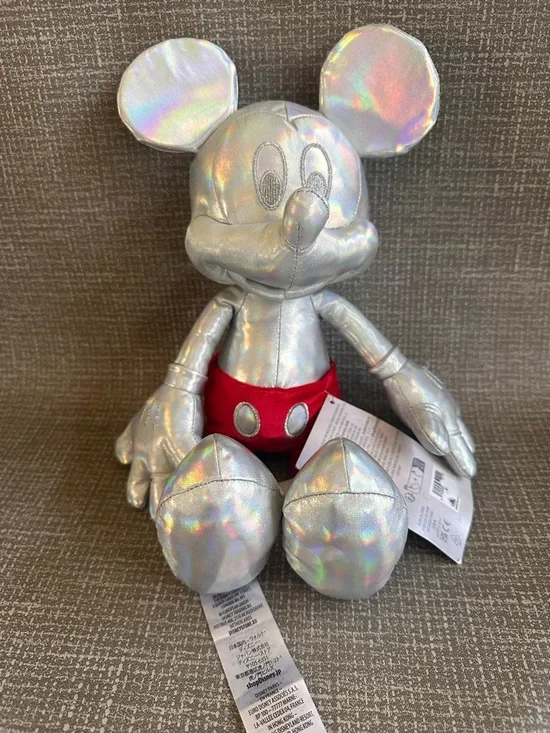 Disney100 Mickey Mouse Platinum Silver Iridescent Plush 14” Anniversary