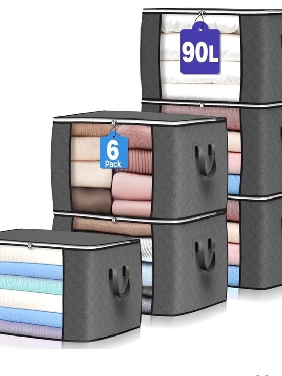 Gray Storage Bags - 6 Pack Closet Organizers