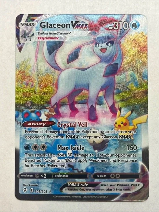 Pokémon TCG Glaceon VMAX SWSH07 Evolving Skies Holo Secret Rare Alt Art 209/203