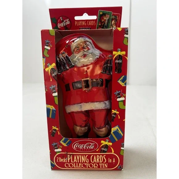 Coca Cola SANTA CLAUS Playing‎ Cards in Collectible Red Tin 2 Decks Vintage NIB