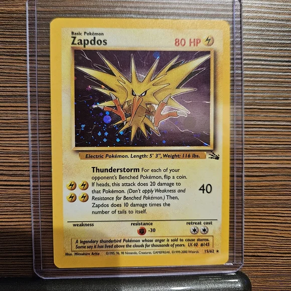 Pokemon Zapdos 15/62 Fossil Holographic Trading Card