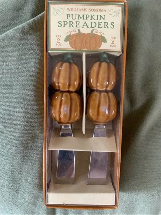 Williams Sonoma Pumpkin Spreaders with Brown and Green Ceramic Handles