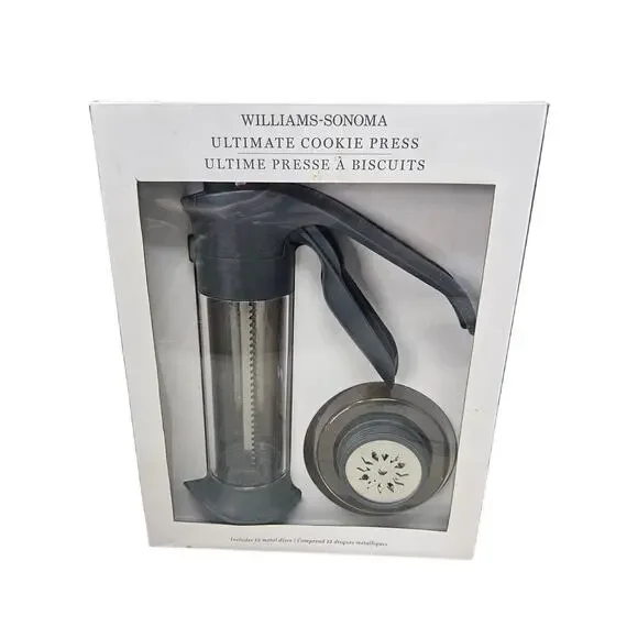 NEW Williams Sonoma Ultimate Cookie Press 12 Metal Discs Baking Christmas