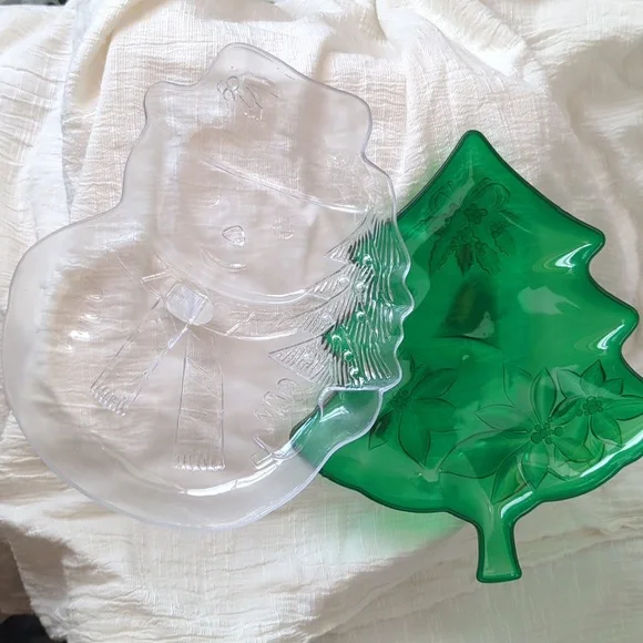 🆕 Holiday Tree & Snowman Decorative Serving Platters Set