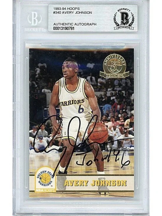 Avery Johnson Warriors Signed 93-94 Hoops Basketball Card Beckett BAS Autograph