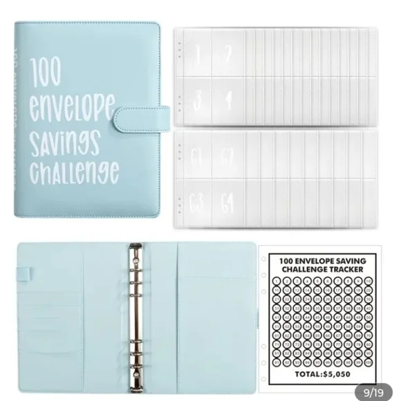 Budget Planner 100 Envelope Savings Challenge Binder - Light Blue