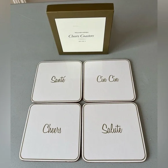 Williams - Sonoma Cheers Coaster set of 4 party holiday drinks  EUC drinks cork