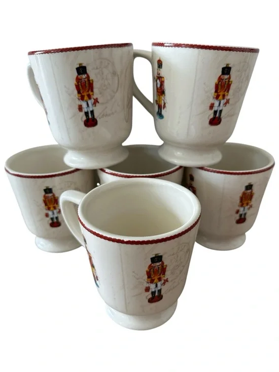 Williams Sonoma Nutcracker Christmas Holiday Festive Set of 6 Mugs