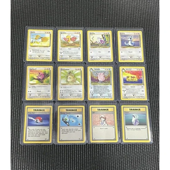 Vintage Pokemon Card Lot 12 WOTC Base Set Jungle Clefable Holo + Common Uncommon
