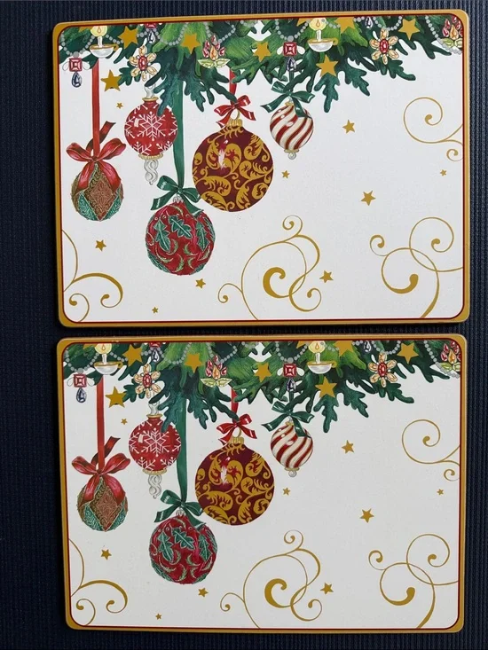 Williams Sonoma Festive Ornament Cork back Placemats Set of 2