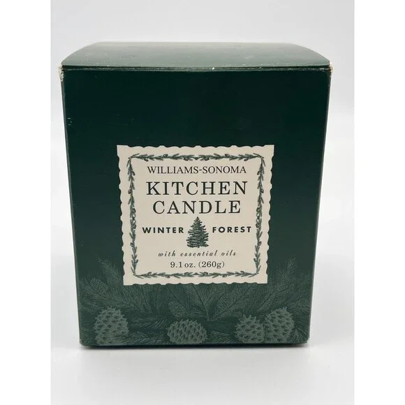 Williams Sonoma Kitchen Candle Winter Forest Green Essential Oils 9.1 oz NEW