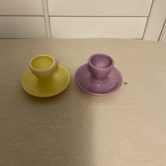 Williams Sonoma Yellow and Lavender Ceramic Egg Cups