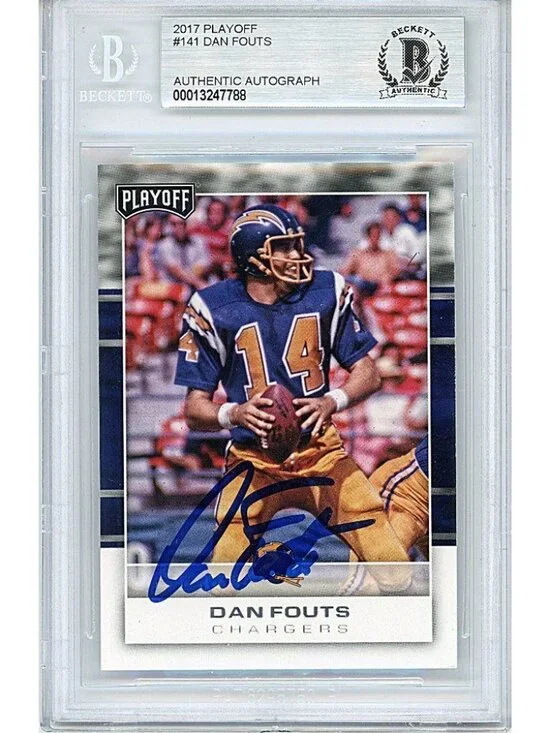 Dan Fouts Chargers Signed 2017 Playoff Football Card Beckett BAS Slab Autograph