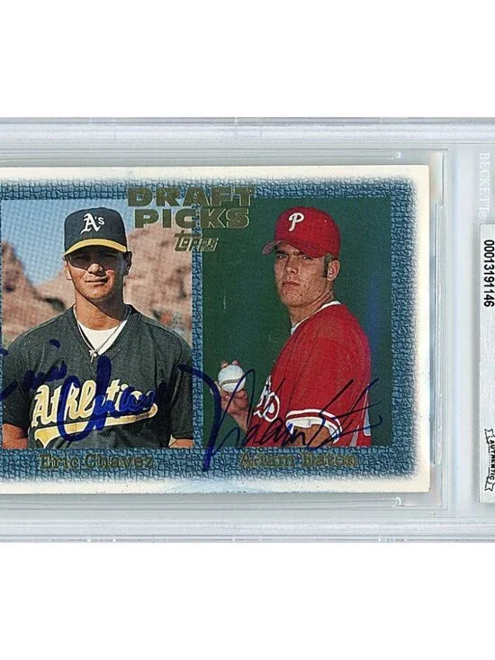 Eric Chavez Adam Eaton Duo Signed 1997 Topps Baseball Card A's Beckett Autograph