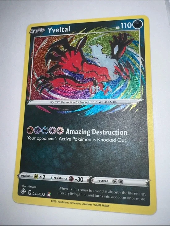 Pokemon Yellow-Bordered Yveltal Holographic Trading Card