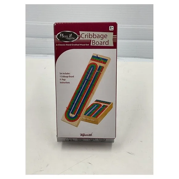Toysmith Play It Again Wooden Cribbage Board Set 3-Track Folding Travel Game New