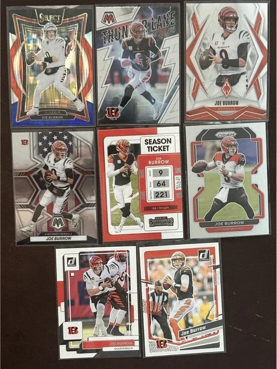 JOE BURROW PANINI COLLECTION SELECT MOSAIC PRIZM CONTENDERS & DONRUSS 8 CARD LOT